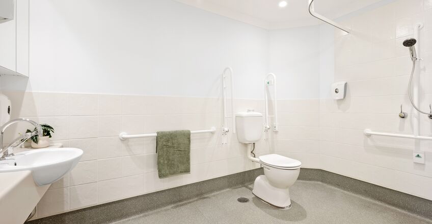ensuite for single room for elderly aged care resident including dementia care in baptistcare shalom centre aged care home in macquarie park nsw