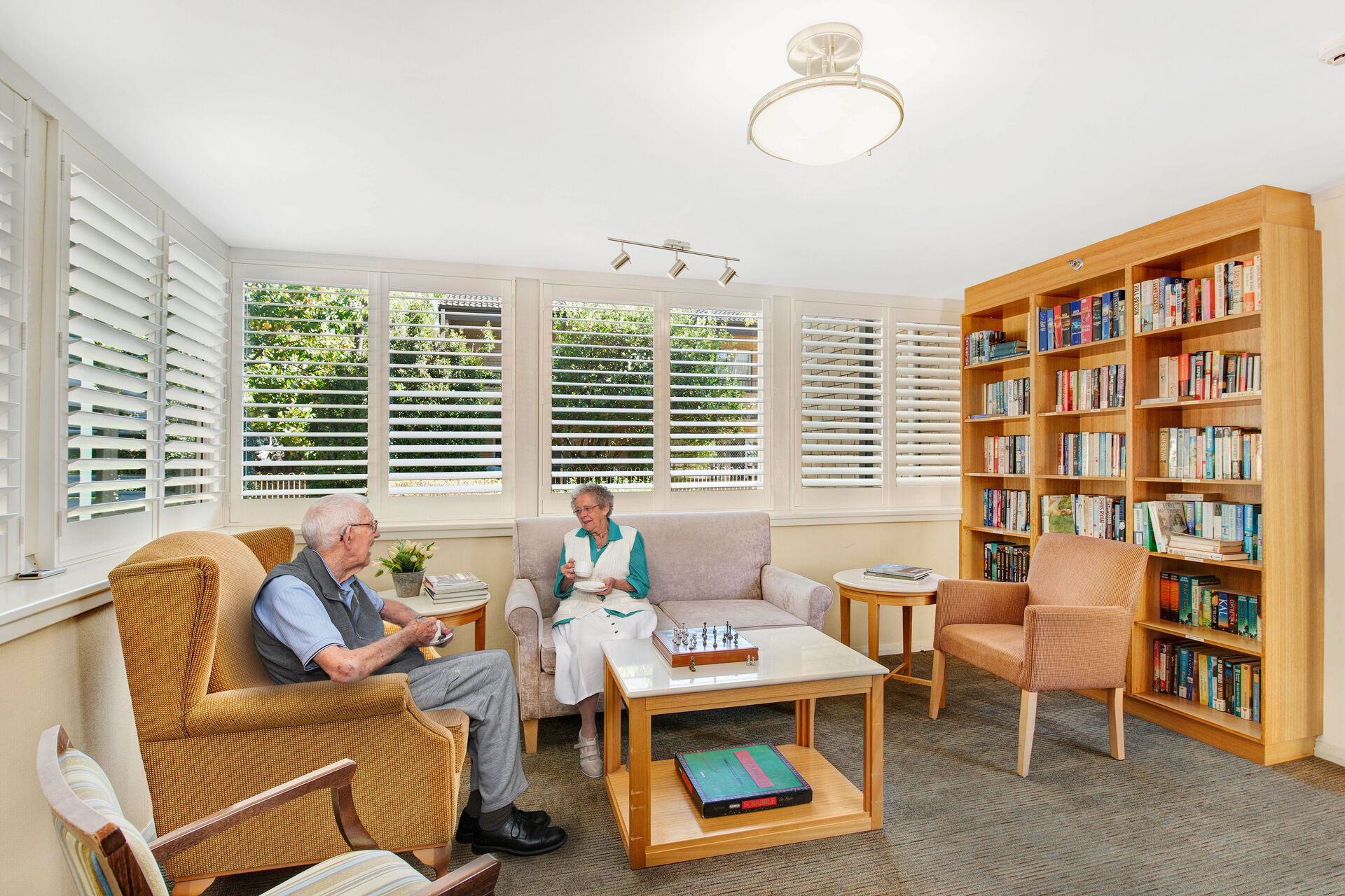 welcoming library for aged care residents at baptistcare cooinda court residential aged care home in macquarie park northern sydney