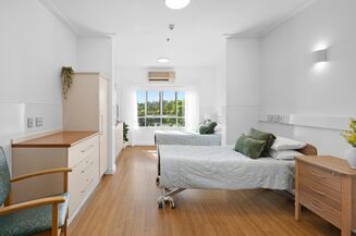 spacious twin room for elderly aged care resident including dementia care in baptistcare shalom centre aged care home in macquarie park nsw
